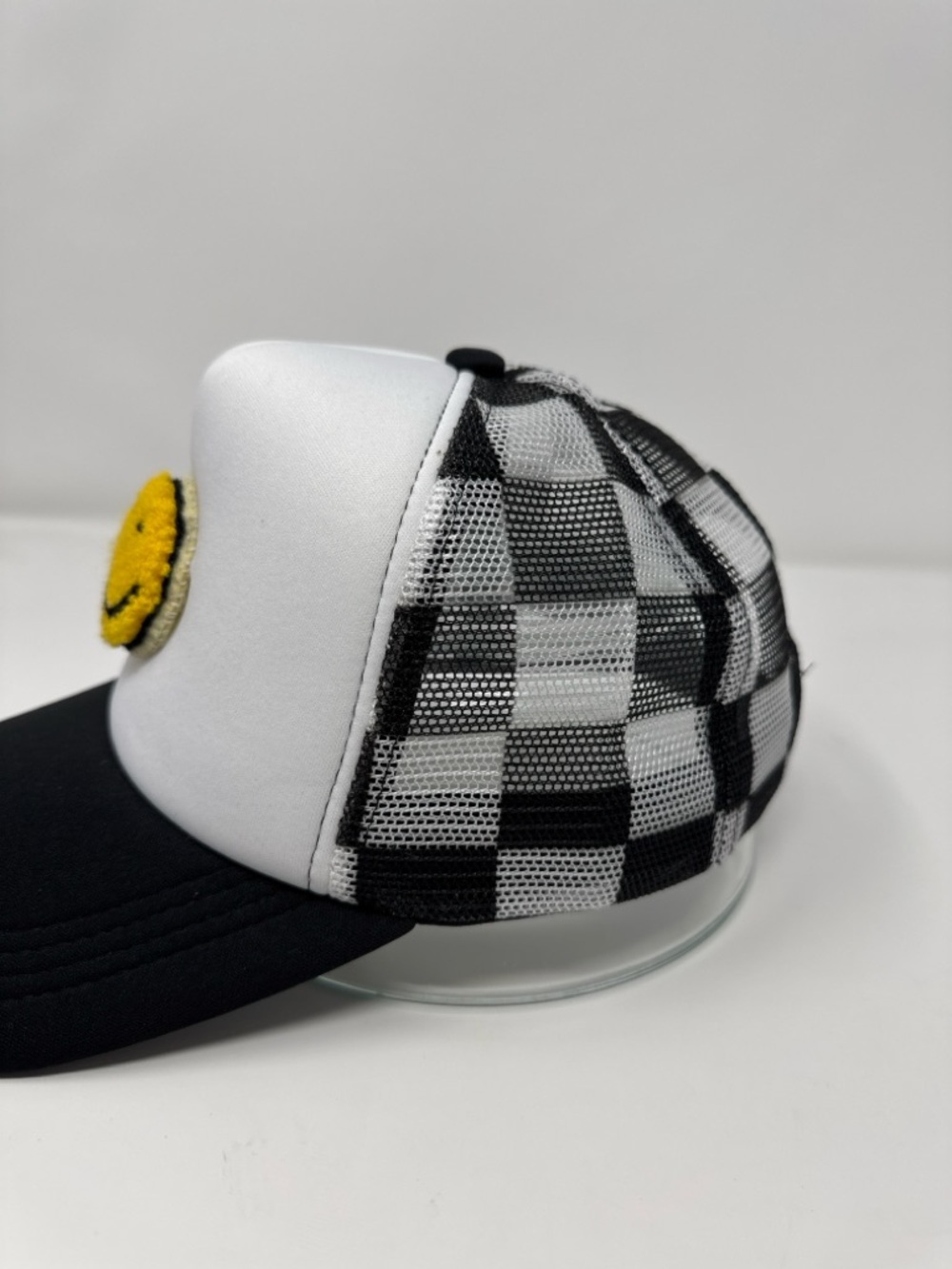 3D Smiley Face Buffalo Plaid Trucker Hat SnapBack - Picture 3 of 7